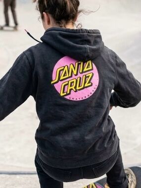 Santa Cruz Neon Pink Yellow Black Logo Hoodie Skater Surf Retro Vintage Y2K